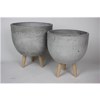 3 Sets Round Pots Light Grey-with legs