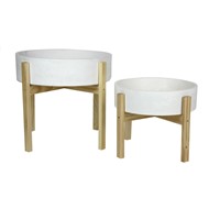 2 Set Round Shallow White- Tall Legs